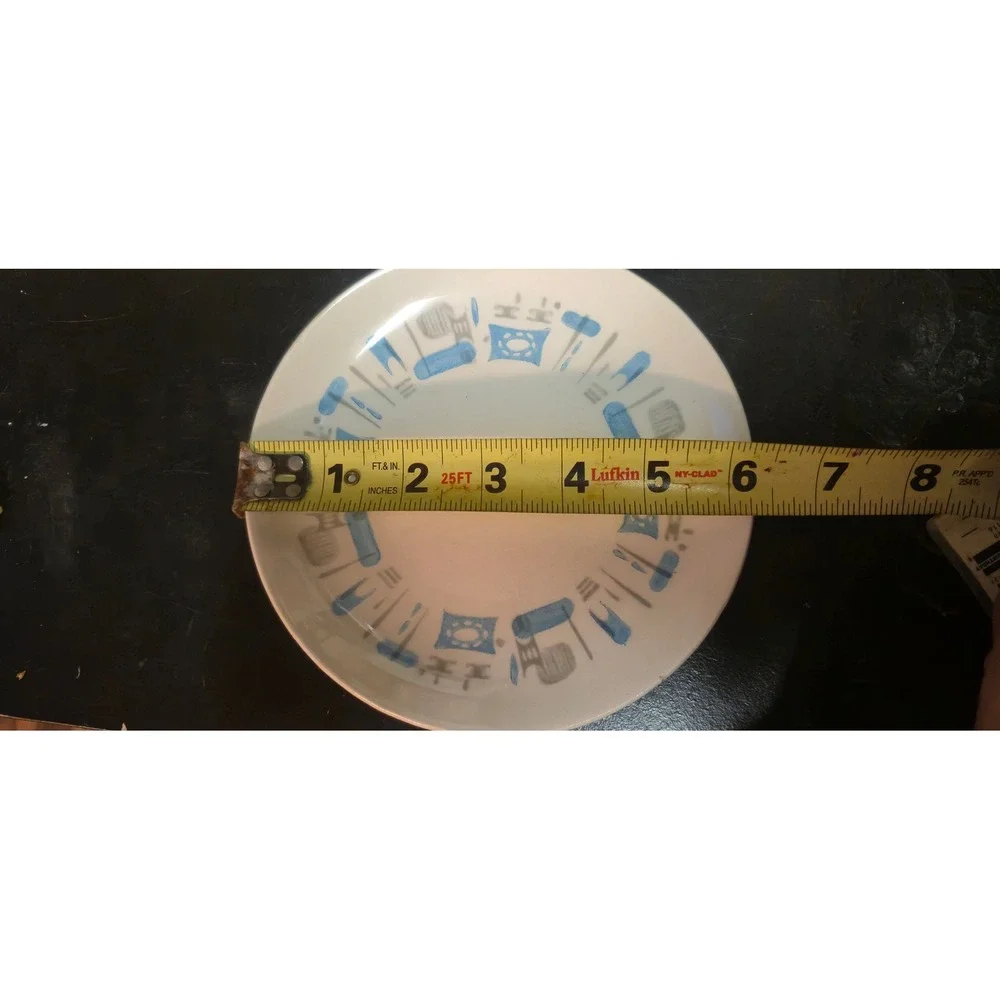 Vintage‎ MCM Atomic Blue Gray Starburst Bread Butter Plate 6.25 Inch Ceramic